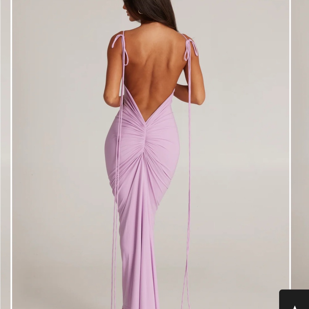 Lilac Backless Ruched Maxi Dress with Tie Shoulders